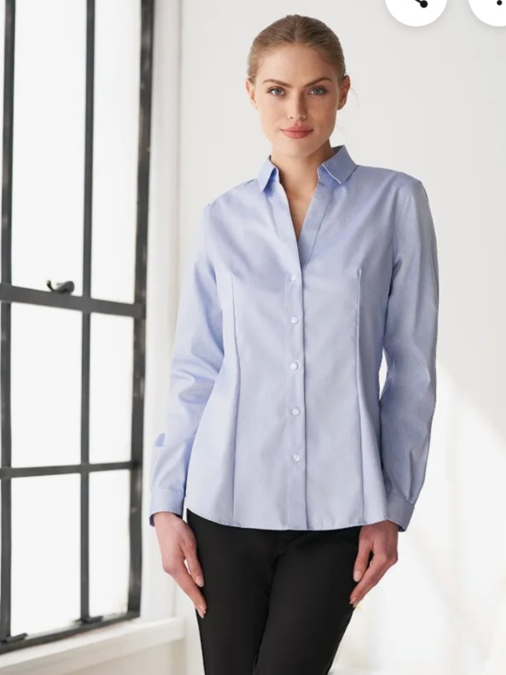 Jones New York Light Blue Non-Iron Tailored Button-Down Shirt Preppy Cotton Plus